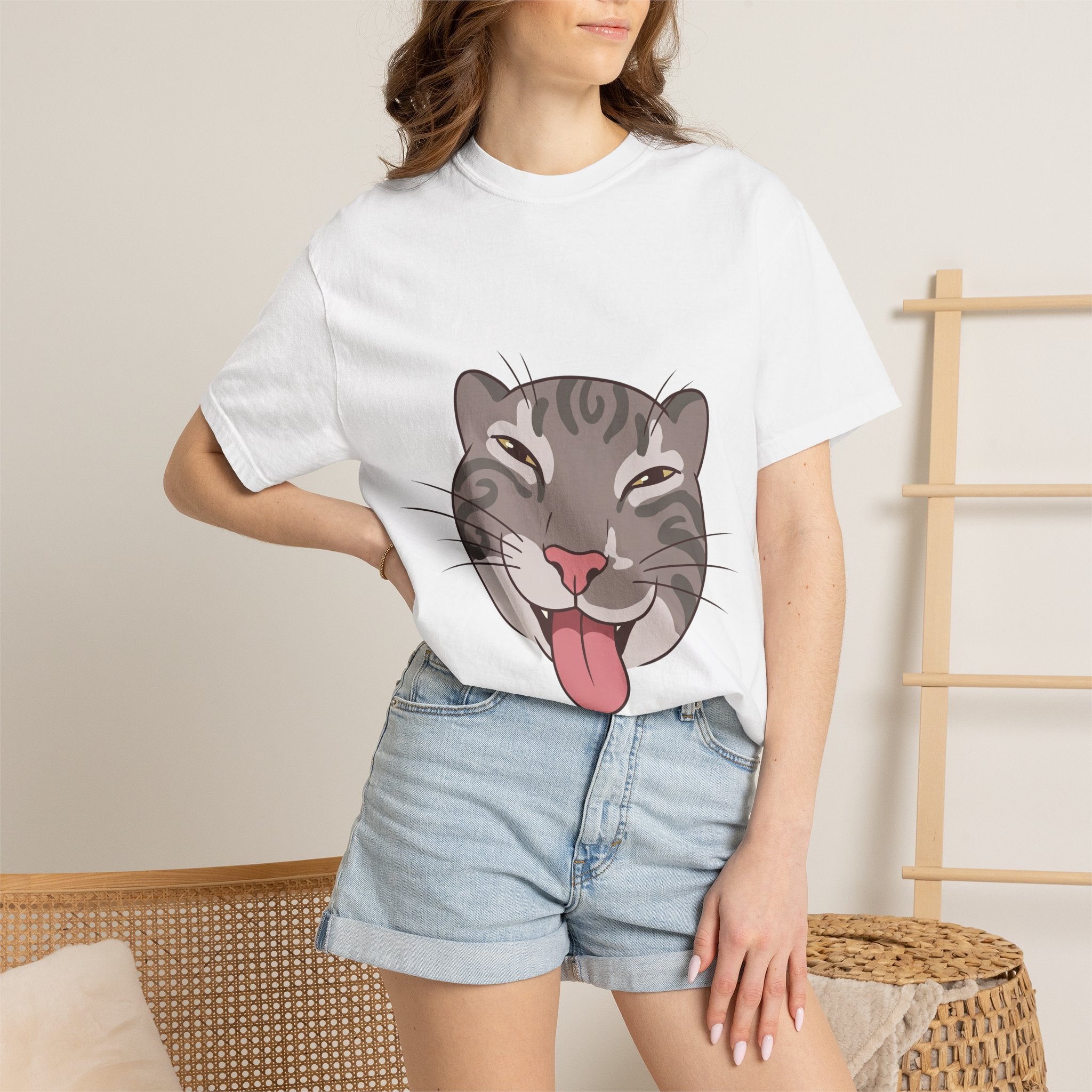Silly Tongue-Out Tabby Cat T-Shirt | Cute Cat Face Tee